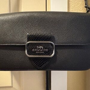 Coach Black Leather Shoulder Bag with Silver Detail